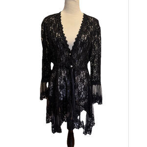 Black Lace Fairy Goth Whimsigoth Sheer Bell Sleeve Top XL